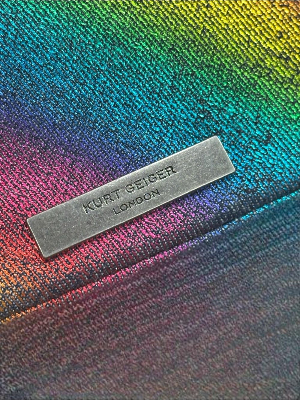 Kurt Geiger Denim Metallic Rainbow Quilted 2 Way Bag W/crystal Studs NWOT - Picture 4 of 10